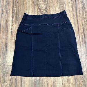 J. McLaughlin Blue Contrast Stitch Stretch A Line Pull On Skirt Pockets Size 6